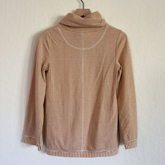 Anthropologie Maeve Tie Cowl Neck Striped Sweater Small Yellow White Sweatshirt - Picture 10 of 10